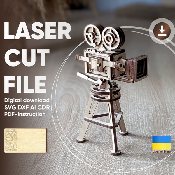 Caméra vidéo rétro - fichier découpé au Laser, plan vectoriel SVG de contreplaqué 3D miniature