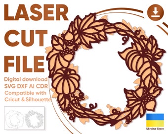 Autumn Pumpkin Layered Wreath - SVG Cut File for Cricut and Laser Cutting Machines & Glowforge