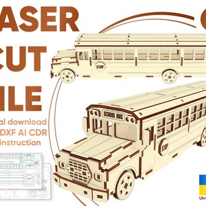 Autobus szkolny - plik do cięcia laserowego, plan Glowforge, szablon układanki 3D