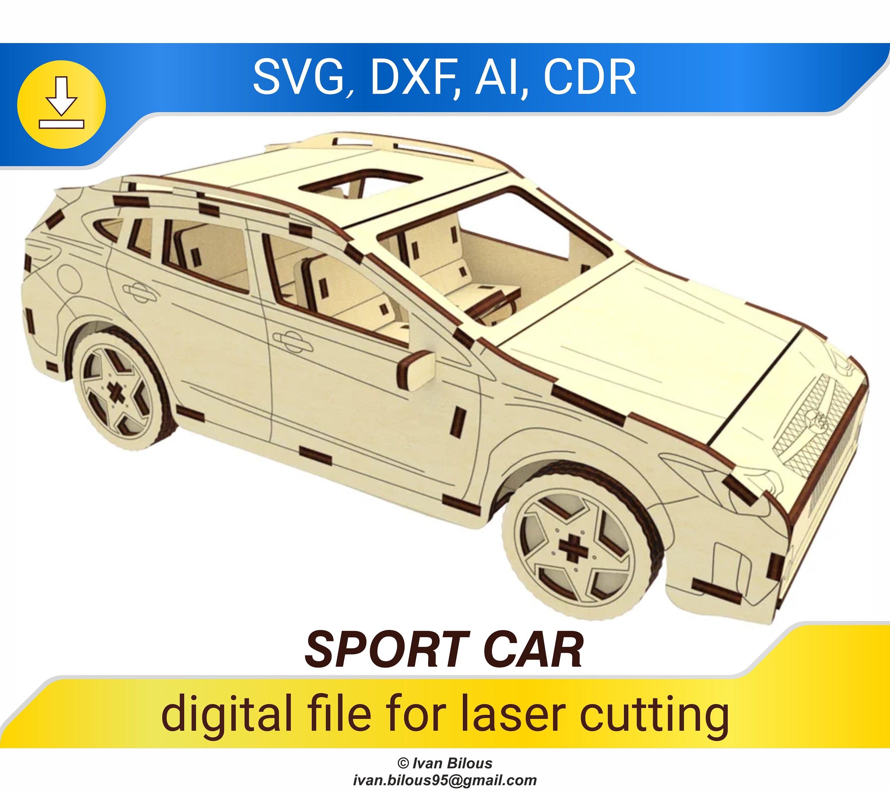 Sport Car Laser Cut File SVG DXF Plans for Laser Cutting Etsy Australia