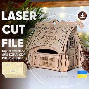 Christmas Post Box - Laser Cut File, Mailbox for Santa Claus letters Project