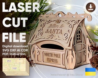 Christmas Post Box - Laser Cut File, Mailbox for Santa Claus letters Project