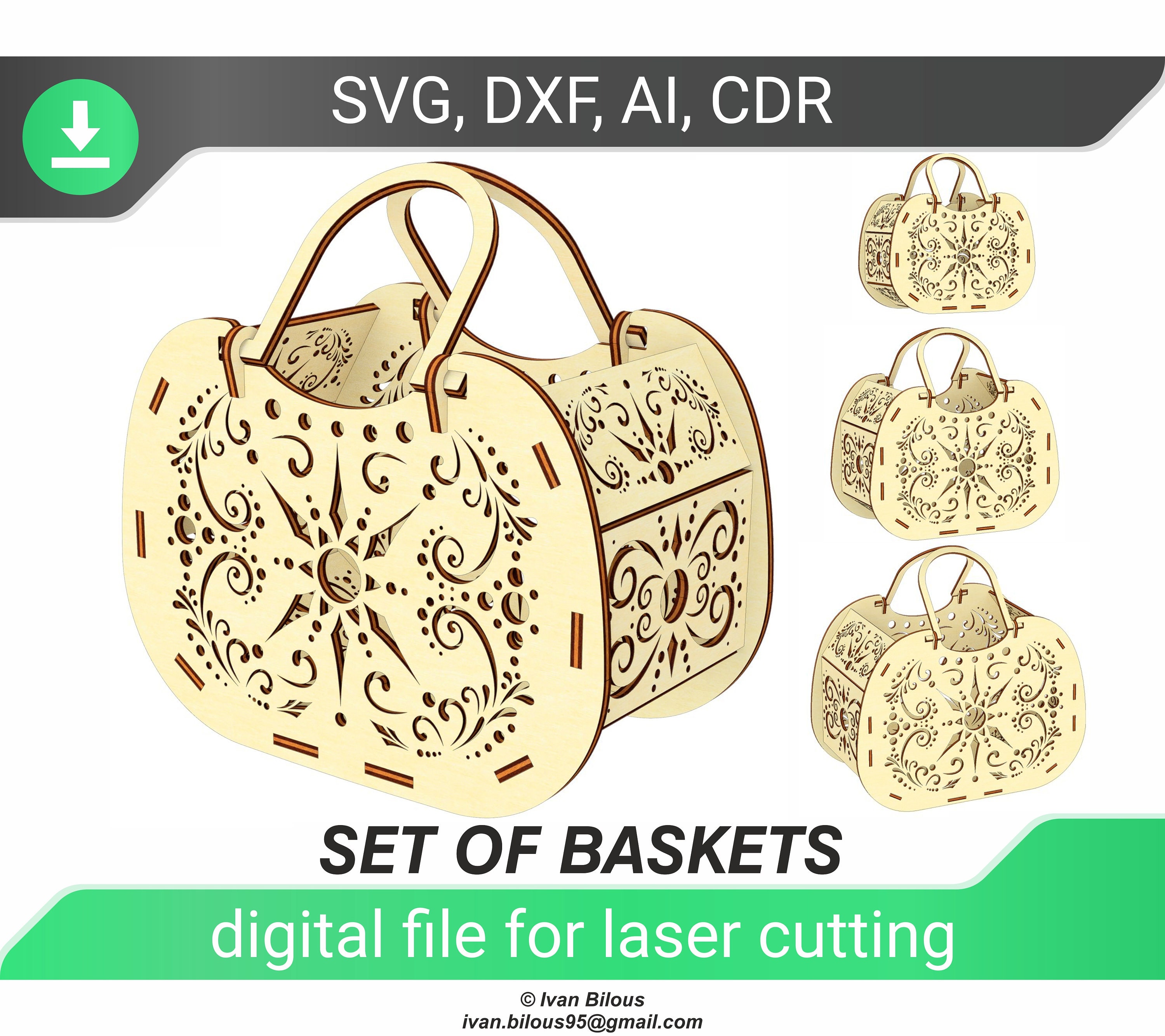 Basket - laser cut file SVG Glowforge pattern, Easter basket laser cut digital file