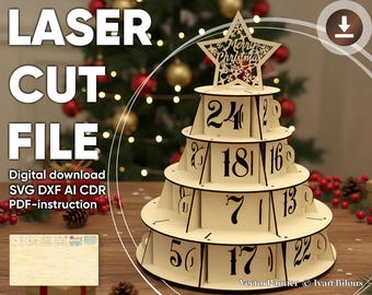 Christmas Tree Advent Calendar Laser Cut Files: CNC Plywood Template (Digital Download)