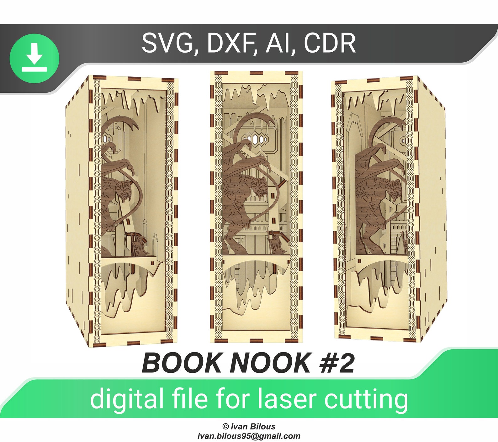 Book Nook Insert Shelf Laser Cut File Template for Etsy