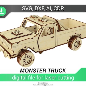 pliki monster truck svg glowforge do cięcia laserowego pliki dxf do cięcia laserowego model samochodu ciężarowego do cięcia laserowego szablon glowforge, plan cnc