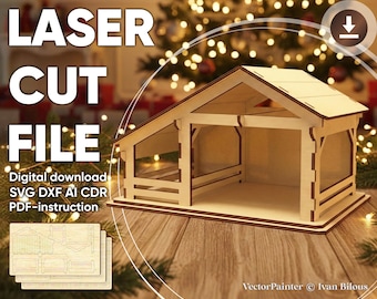 Nativity Scene - Barn, Laser Cut File, Christmas Decor Pattern