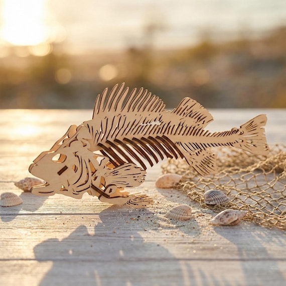 Fish Skeleton Laser Cut File, SVG Vector Fishbone Decor 3D Puzzle