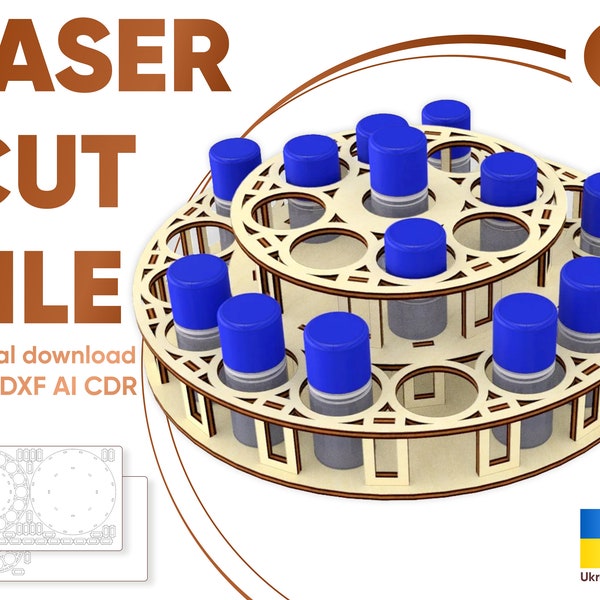 Essential Oil Stand - SVG Laser Cut Files, Round Oil Bottle holder with tiers