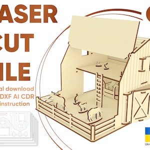Farm dollhouse - laser cut file, barn pattern