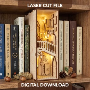 Laserschnittdatei für eine gotische Burgbuchnische, mittelalterliches Treppenhaus und Ritter (SVG)