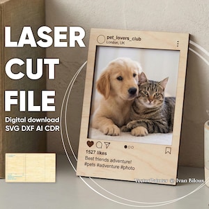 Marco de fotos para redes sociales SVG, archivo CNC de decoración de imágenes de madera cortado con láser (descarga digital)