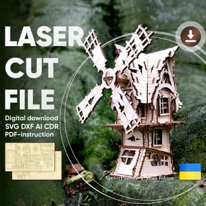 Abandoned Windmill - Halloween Laser Cut File, SVG plan with Assembly Instruction