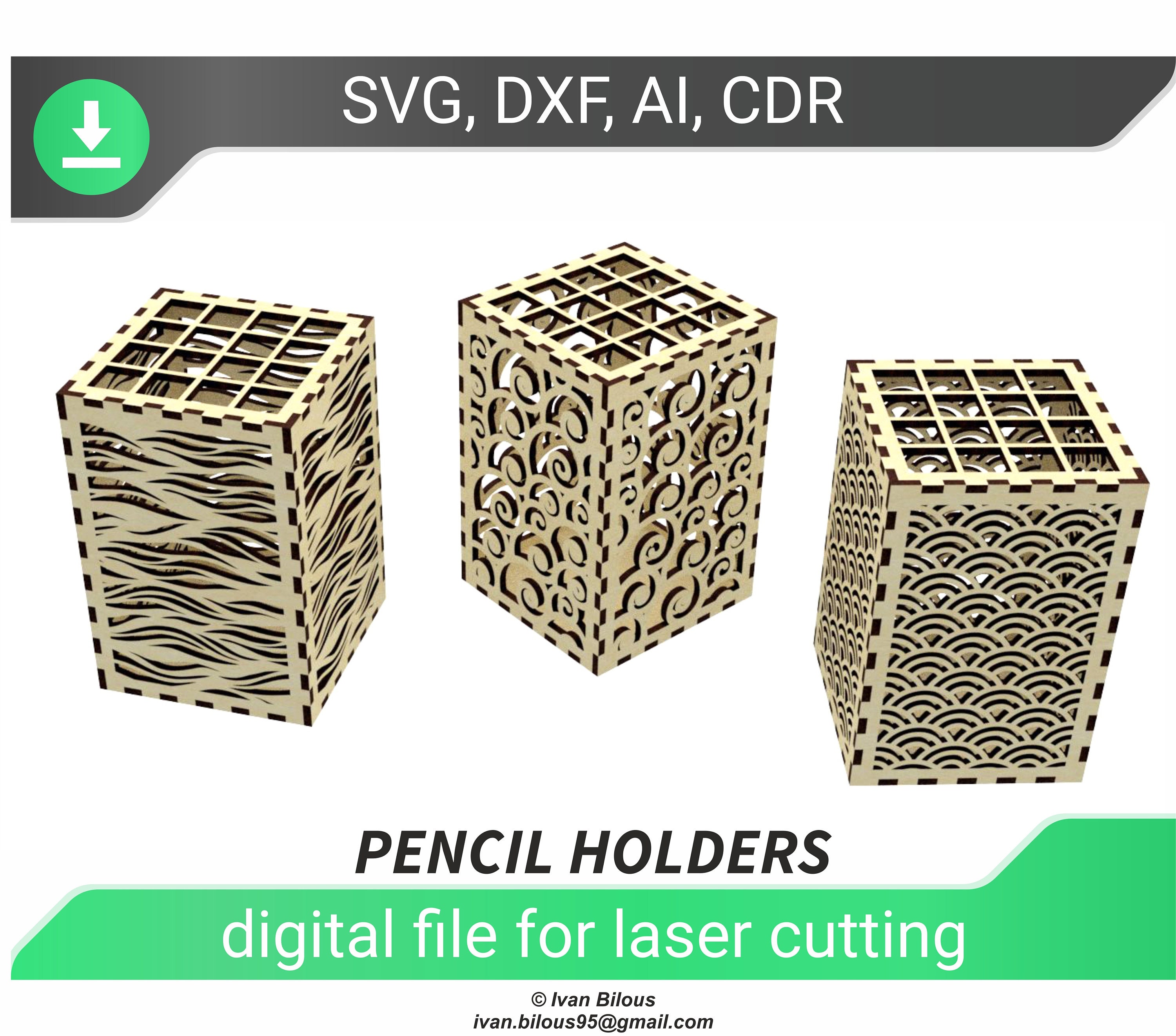 Laser cut cut file pencil holder svg files pen Etsy