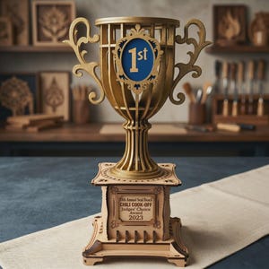 Archivo de corte láser para trofeo/copa: modelo 3D de madera contrachapada para premio en formato SVG (descarga digital)