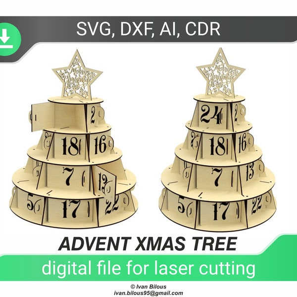 christmas tree laser cut advent calendar dxf files for laser christmas dxf plywood laserr template calendar laser model cnc plan, laser file