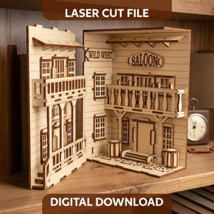 Wild West Book Nook Laser Cut File, SVG Cowboy Diorama Shelf Insert (Digital Download)