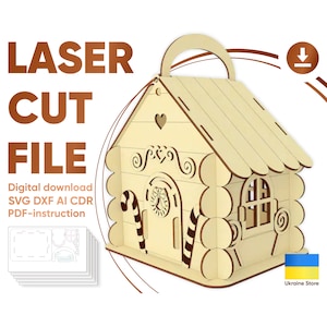 Gingerbread house - laser cut files, Christmas Box for sweets Vector plan