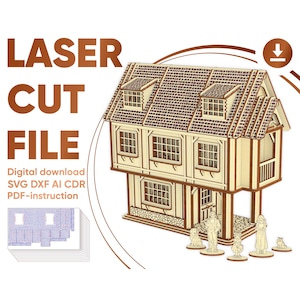 Dollhouse with Doll Furniture - Laser Cut File - SVG Plywood Plan with Instruction