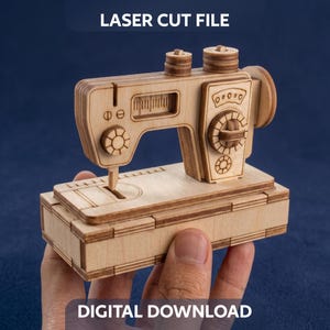 File per taglio laser di una macchina da cucire, modello in miniatura di un puzzle 3D in formato SVG