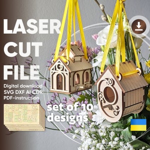 Ozdoba Wielkanocna Budka dla Ptaków SVG – Pliki Wycinane Laserowo do Dekoracji Wiszących 3D – Pobieranie Cyfrowe dla Sklejki i MDF