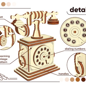 Detailed approximation of the Laser Cut vintage phone, showing all the small details