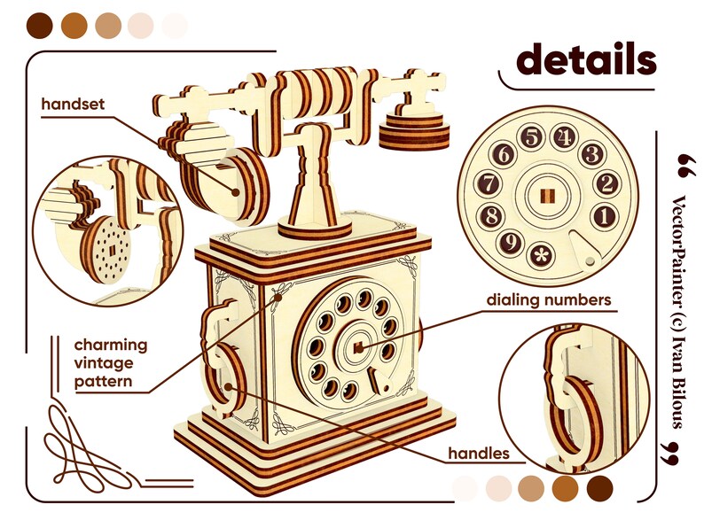 Detailed approximation of the Laser Cut vintage phone, showing all the small details