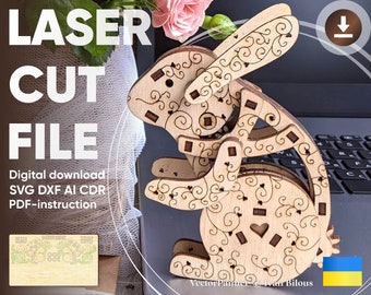 Coniglio meccanico di Pasqua - File di taglio laser, piano SVG per Glowforge e macchine da taglio