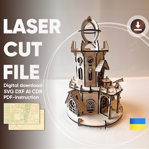 Casa astronomica - File di taglio laser, piano vettoriale di un edificio in miniatura molto dettagliato