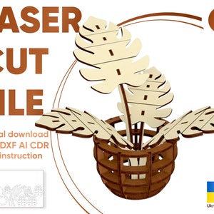 Monstera Pflanze - Laser Cut Dateien, SVG 3d Blume im Topf