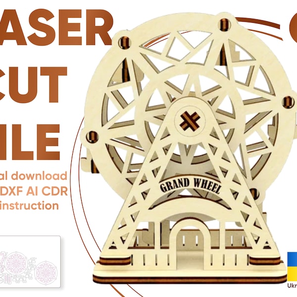 Grande roue - fichier SVG découpé au laser, plan Glowforge de modèle 3d miniature de poupée