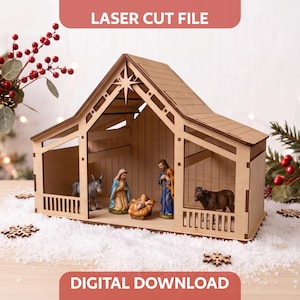 Christmas Nativity Barn Laser Cut File, Wooden Stable with the Star of Bethlehem SVG