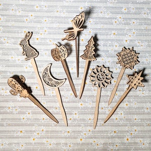 Plant Pick Laser Cut File, Set of 9 Bunny, Cactus, Moon, Pumpkin Butterfly, Christmas Tree, Sunflower, Sun, Star image 2