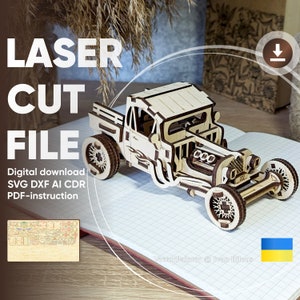 Hot Rod - SVG Laser Cut files, 3d puzzle Car Model Plywood Miniature, Digital plan