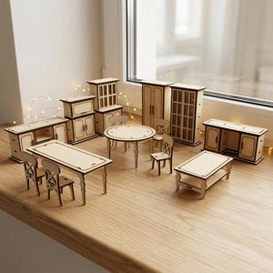 Dollhouse Furniture Laser Cut Bundle, SVG Miniature Table Chair Desk Cupboard Set (Digital Download) image 4