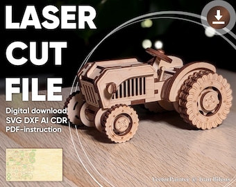 Tractor - SVG Laser Cut File, 3d puzzle plan for laser cutting machines