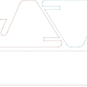 May include: A graphic design featuring two overlapping shapes. The top shape is a light blue, curved, open shape. The bottom shape is a red, curved, open shape. The shapes are outlined in black.