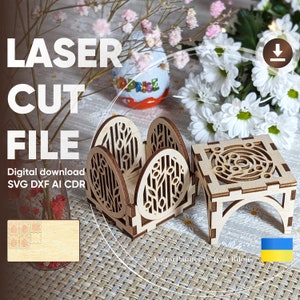 Archivo cortado con láser SVG de caja de huevos de Pascua – Soporte de madera para dulces – Envoltorio de regalo de chocolate – Cesta de golosinas para hacer tú mismo – Exhibidor de almacenamiento de huevos
