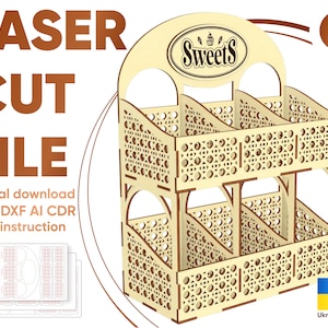 Display Stand - Laser Cut SVG Easter plan for Sweets and Treats Patterned Stand with Assembly Instructions