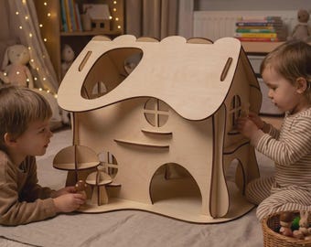 Open Fairy House Laser Cut File, Miniature Wooden Dollhouse SVG