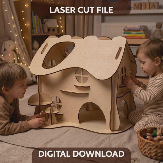 Open Fairy House Laser Cut File, Miniature Wooden Dollhouse SVG