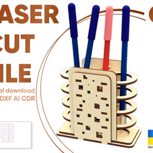 Pen Holder - Laser cut files, SVG Glowforge plan for Laser Cutting Machines