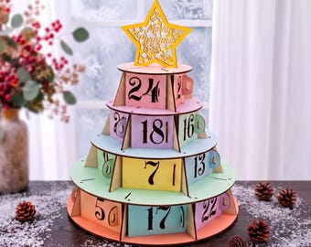 Christmas Tree Advent Calendar Laser Cut File, Wooden Countdown Boxes SVG