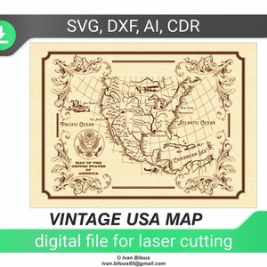 Kaart van de VS: gegraveerd laserbestand, vectorplan voor lasermachines