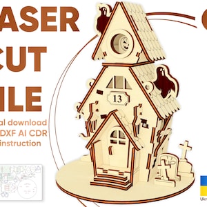 Casa embrujada de Halloween: archivos cortados con láser, patrón SVG de Glowforge