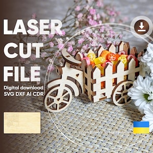 Tricycle miniature découpé au laser SVG - modèle de vélo 3D en bois - décoration de Pâques - petit support cadeau - miniature découpée au laser bricolage