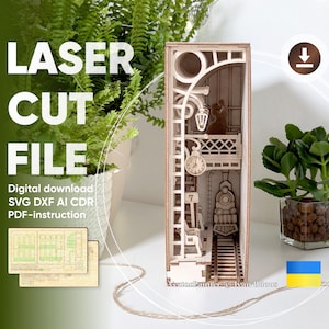 Railway station Book nook - SVG laser cut file, Glowforge pattern of Shelf insert, Instant download