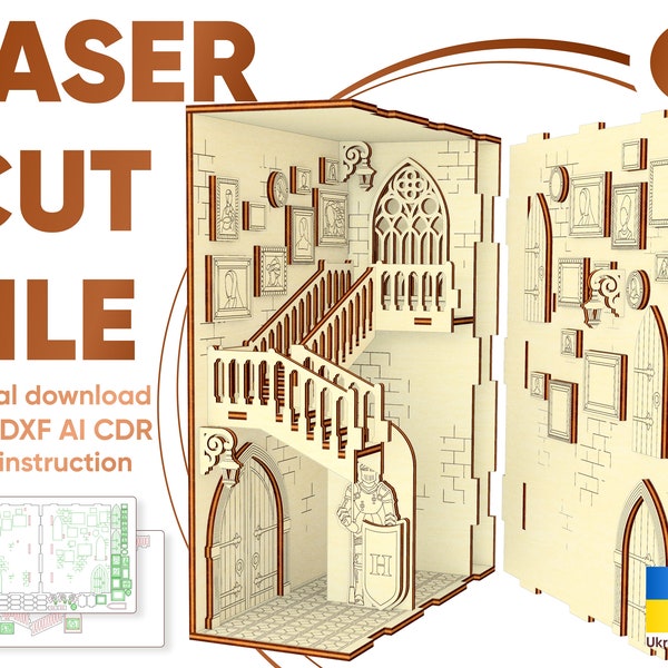 Castle Book Nook - SVG Laser Cut File, Stairs Book Nook Shelf Insert Digital File