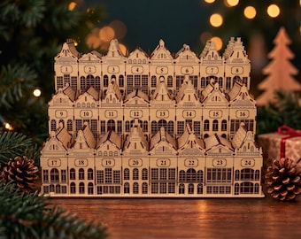 Christmas Village Advent Calendar Laser Cut File, 24 Miniature House Boxes SVG