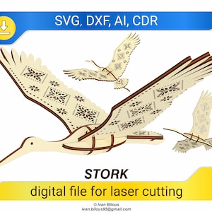 Ukraine stork - SVG laser cut files, Glowforge pattern, Bird laser files